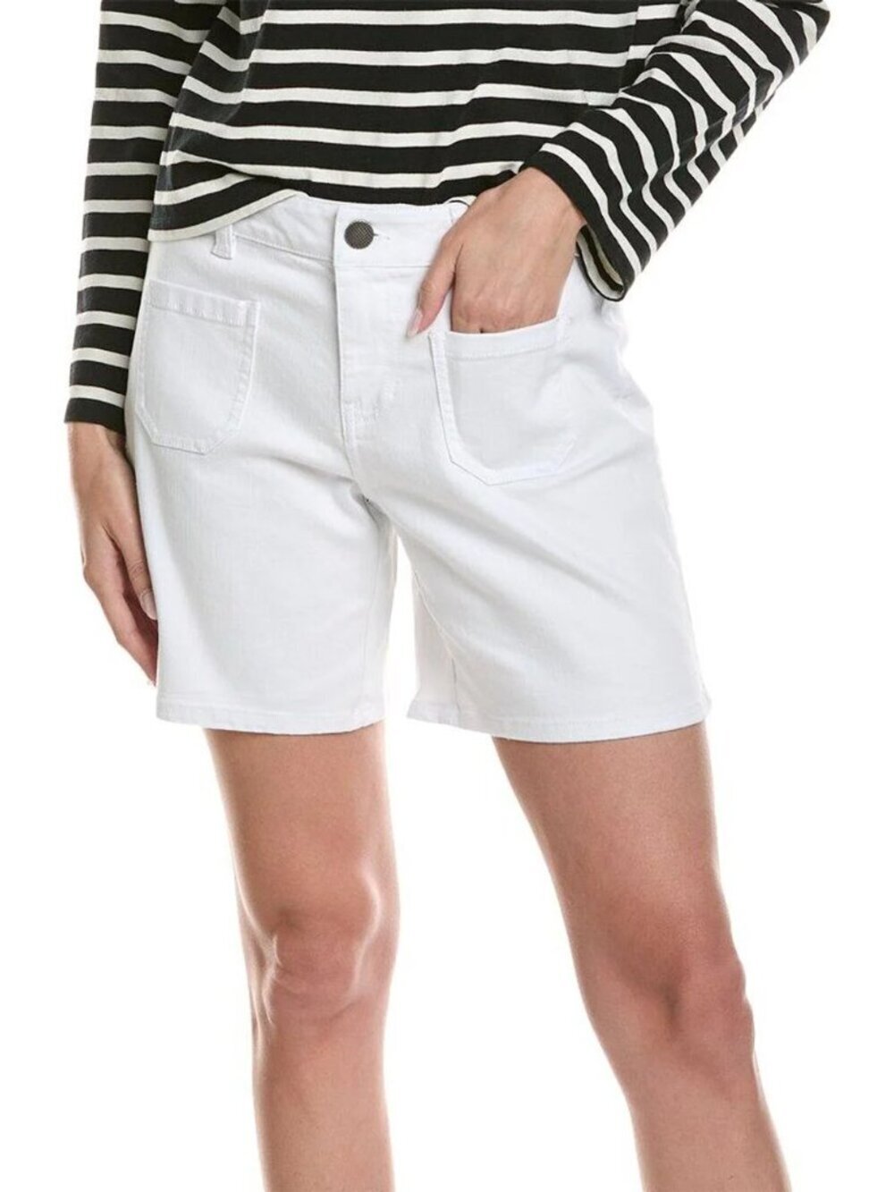 Cabi Patch pocket denim shorts white stretch cotton longer inseam women new 2